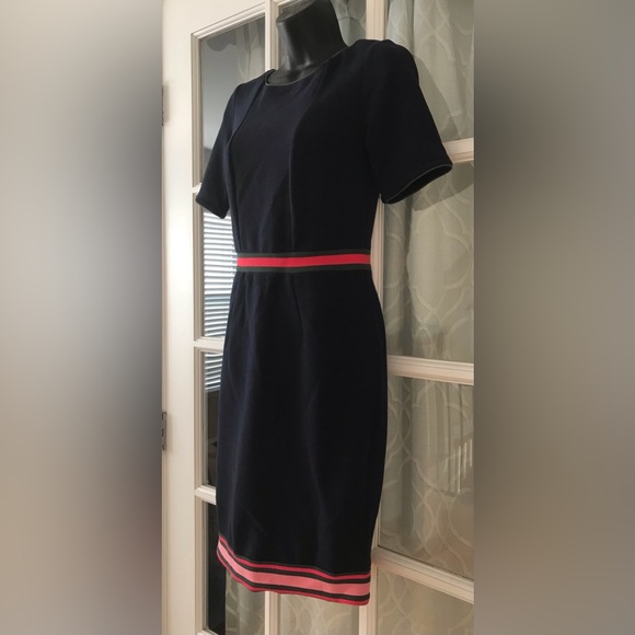 Boden US size 4P textured dress - pink and green banding at waist, bottom hem - Picture 2 of 16